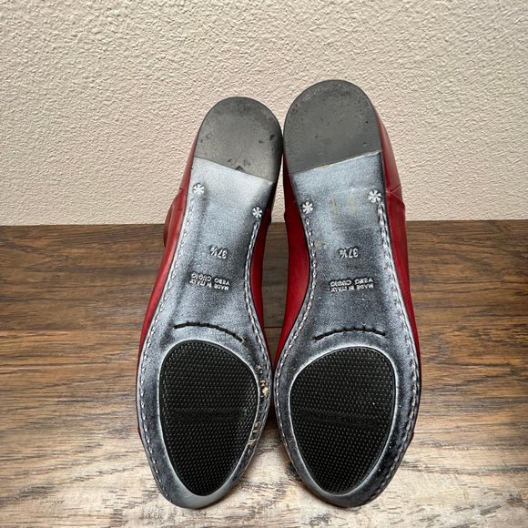 Costume National Deep Red Italian Leather Cuff Ankle Slip On Boots 37.5 US 7 - Picture 9 of 10